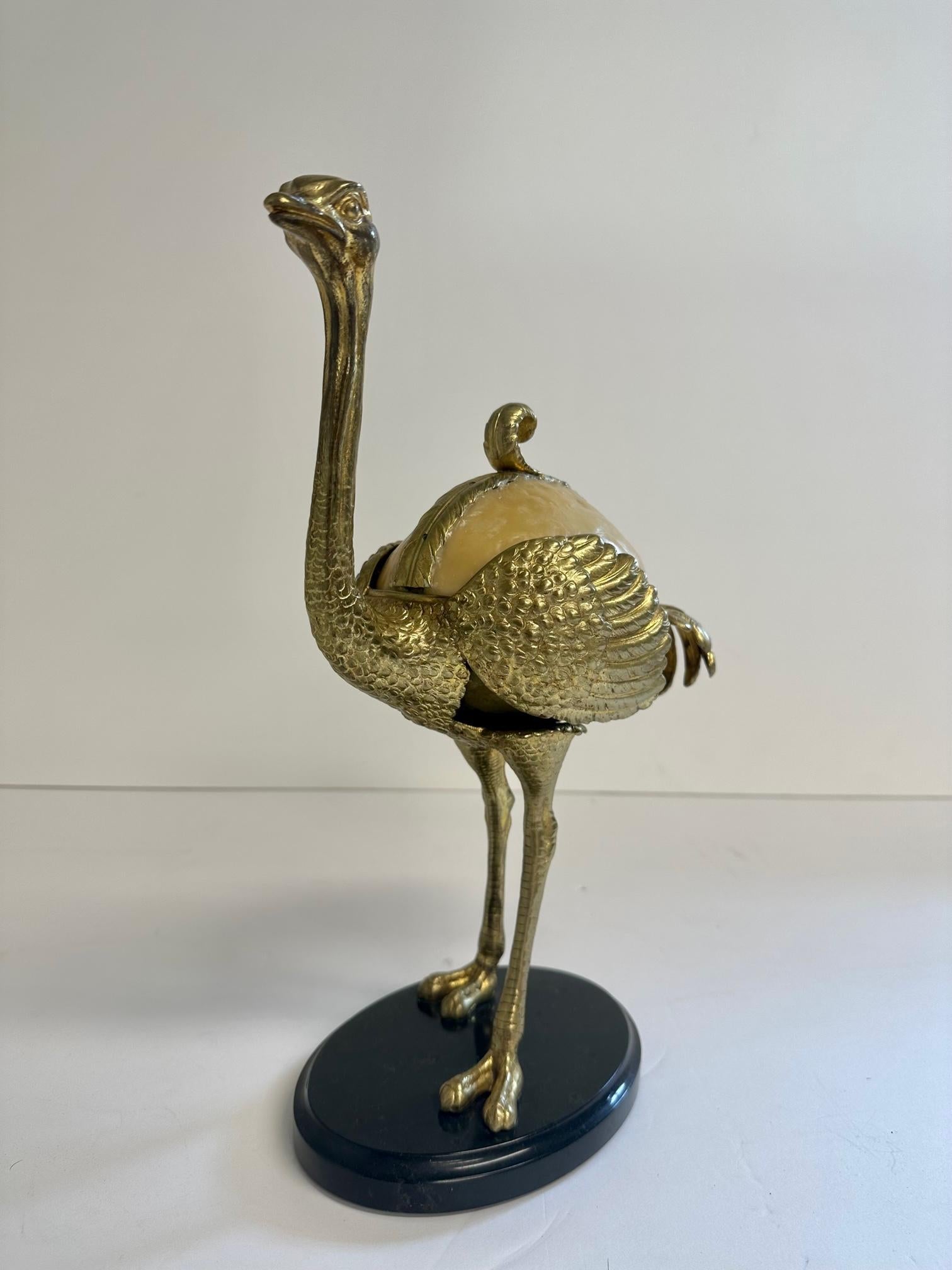 Sculpted Brass Ostrich Box with Resin Top and Marble Base For Sale 2