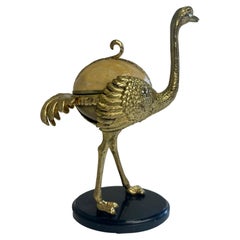 Vintage Sculpted Brass Ostrich Box with Resin Top and Marble Base