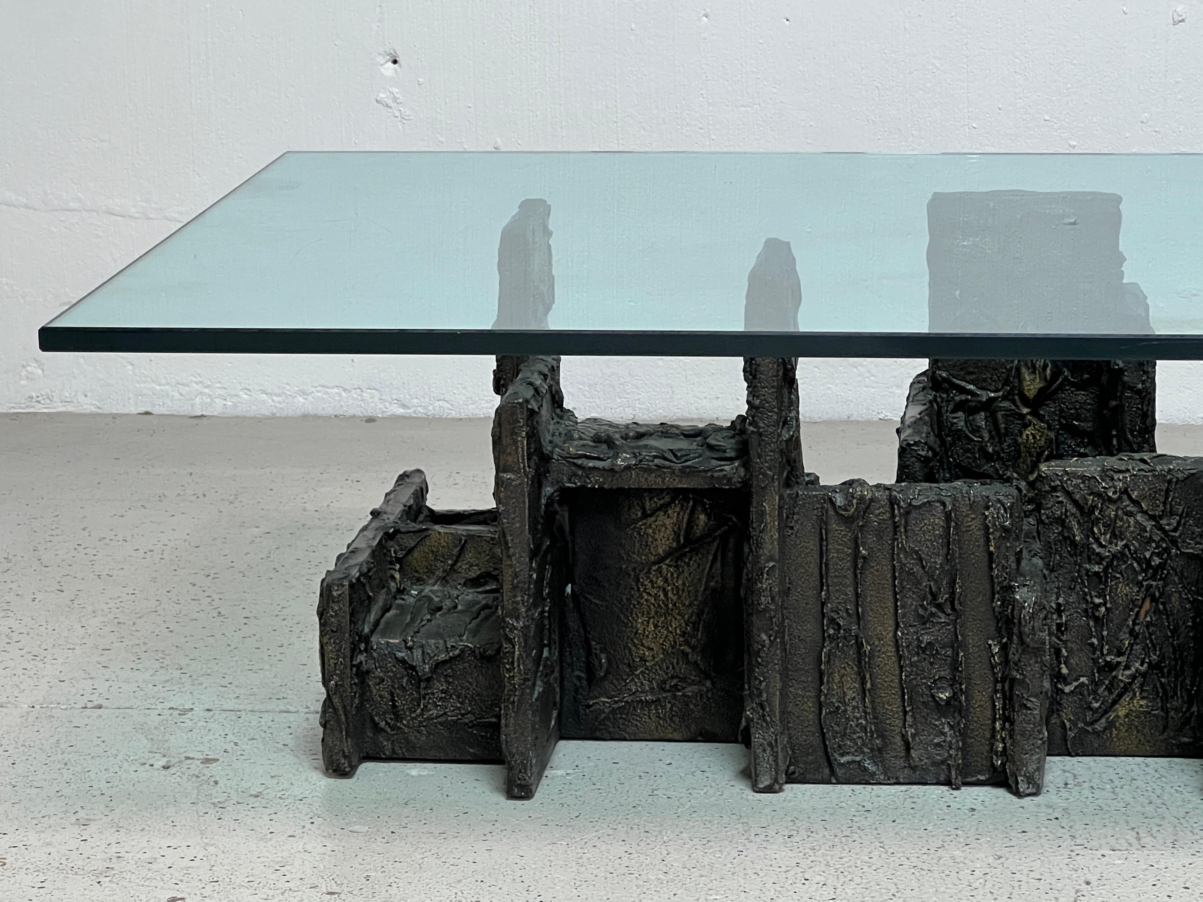 Sculpted Bronze Coffee Table by Paul Evans For Sale 1