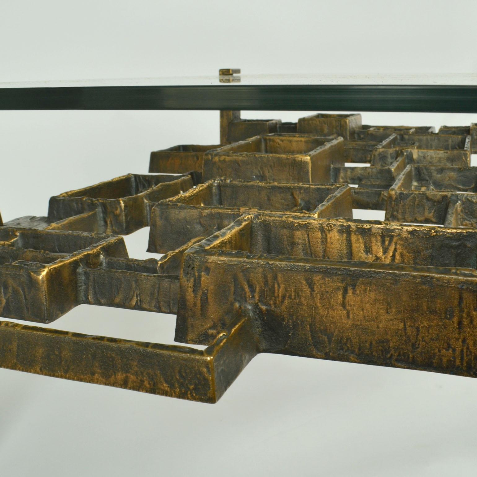 Sculpted Bronze Coffee Table with glass Top 1970's For Sale 3