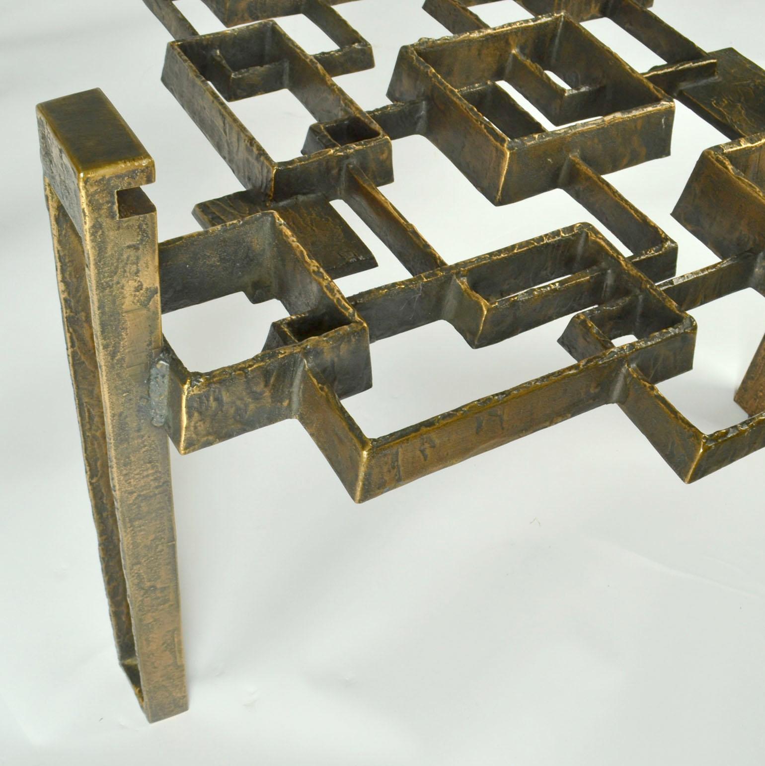 Late 20th Century Sculpted Bronze Coffee Table with glass Top 1970's For Sale