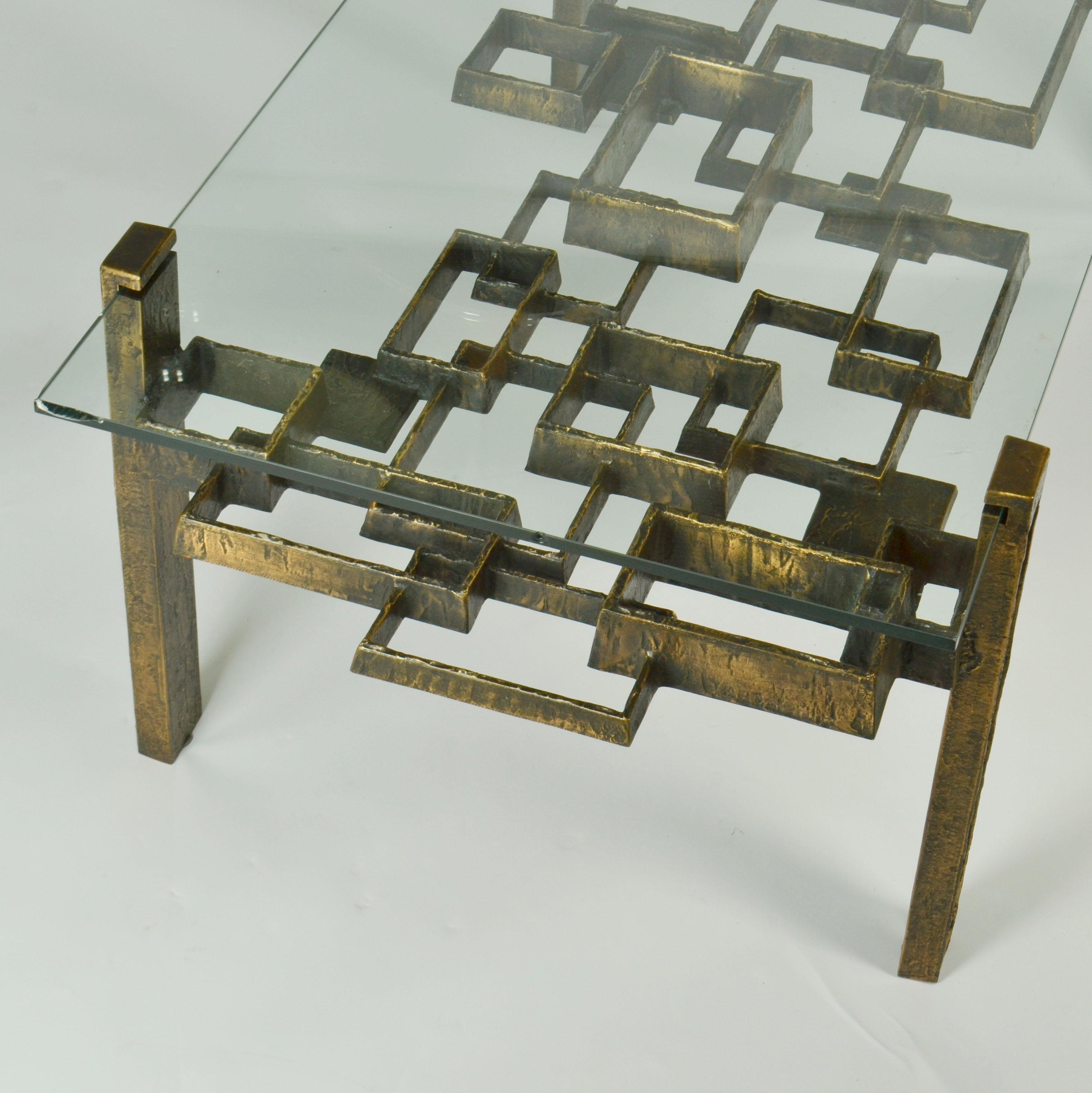 Sculpted Bronze Coffee Table with glass Top 1970's For Sale 2