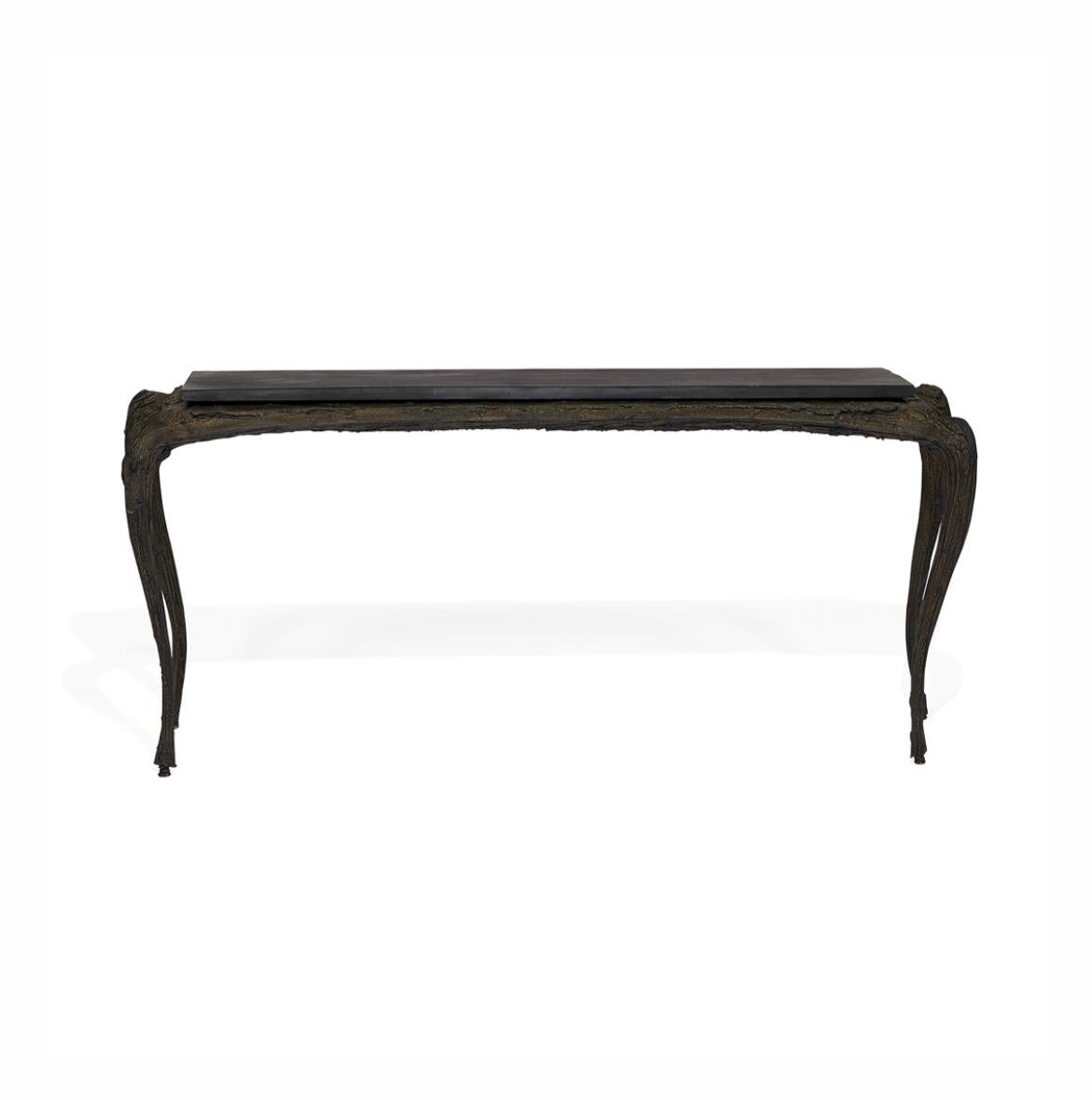 Brutalist Sculpted Bronze Console Table and Cabinet by Paul Evans