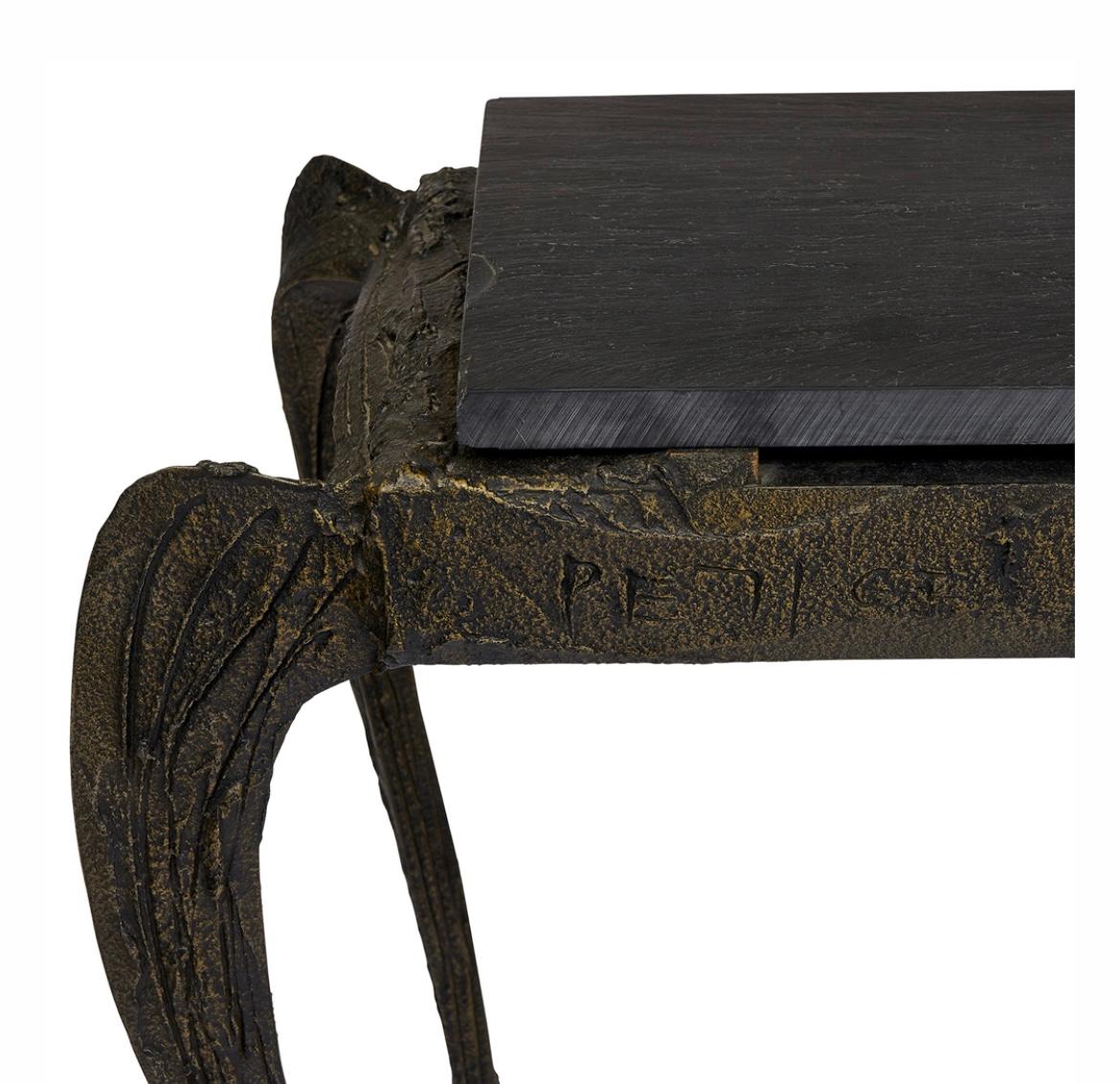 American Sculpted Bronze Console Table and Cabinet by Paul Evans