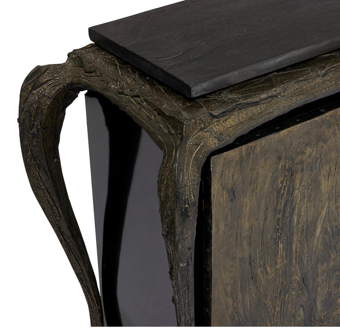 Late 20th Century Sculpted Bronze Console Table and Cabinet by Paul Evans