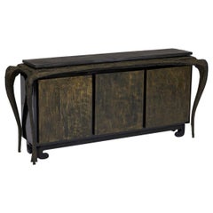 Sculpted Bronze Console Table and Cabinet by Paul Evans
