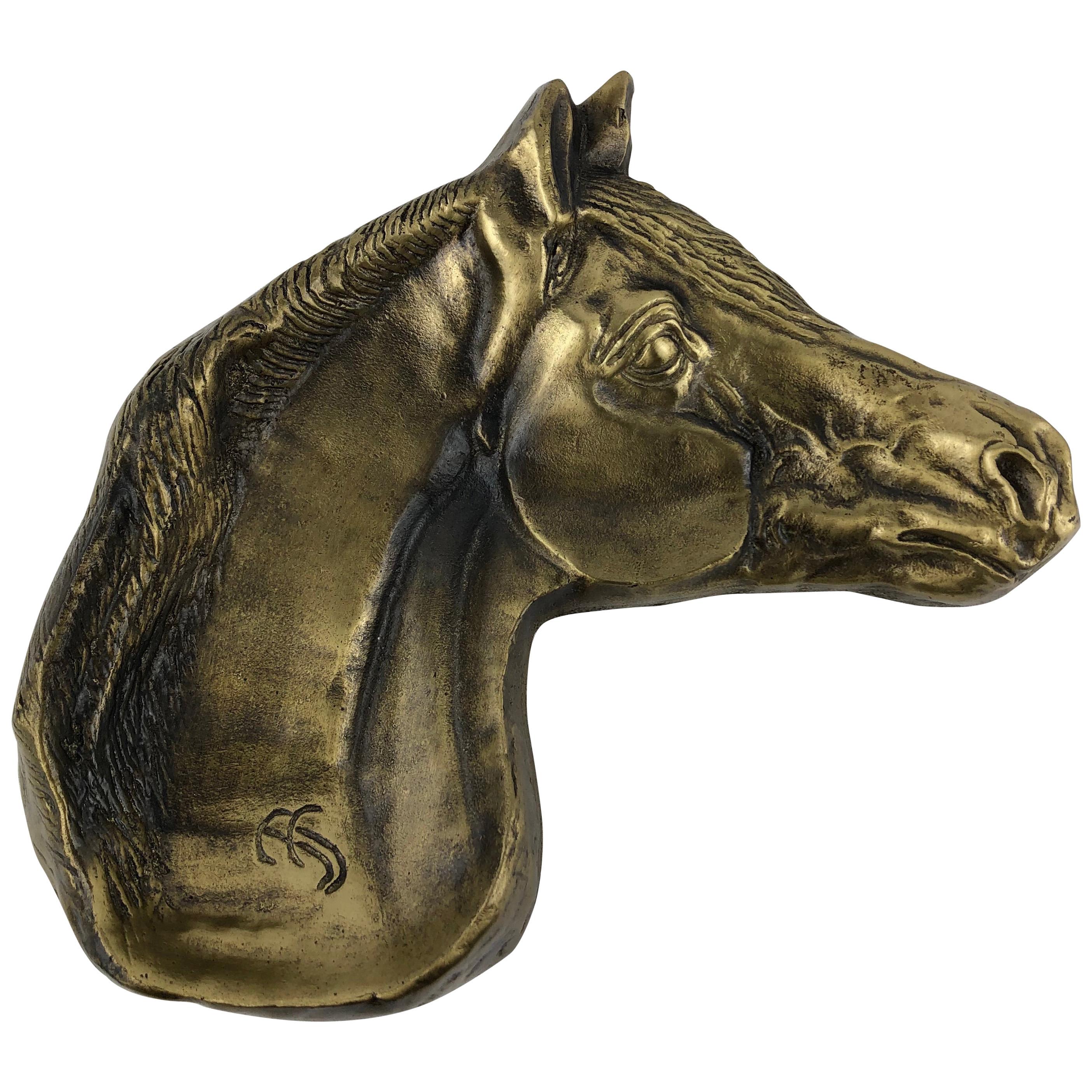 Sculpted Bronze Horse Head Key Holder or Vide Poche, Signed