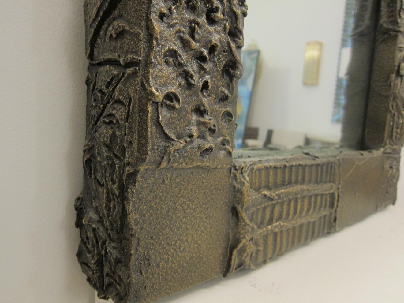 Sculpted Bronze Mirror and Wall Mounted Console by Paul Evans 5