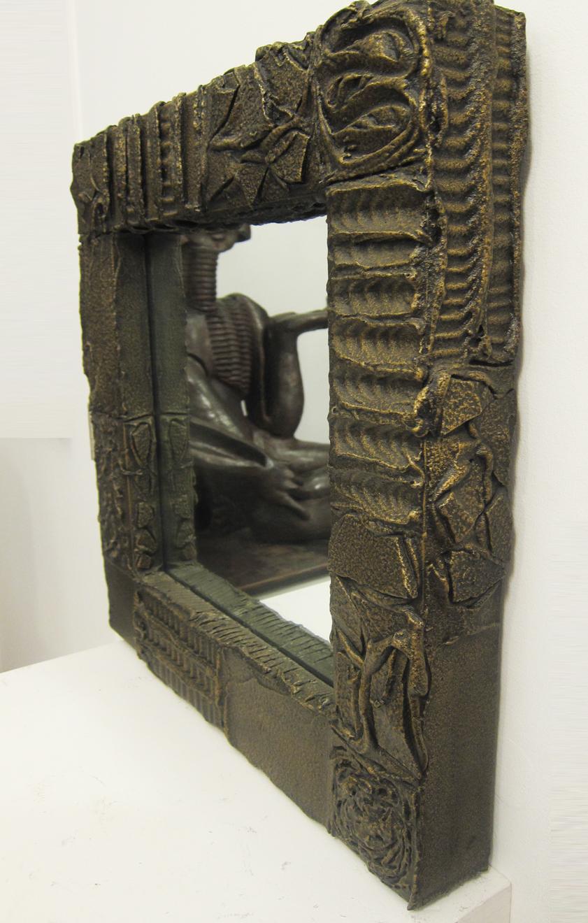 Sculpted Bronze Mirror and Wall Mounted Console by Paul Evans 6