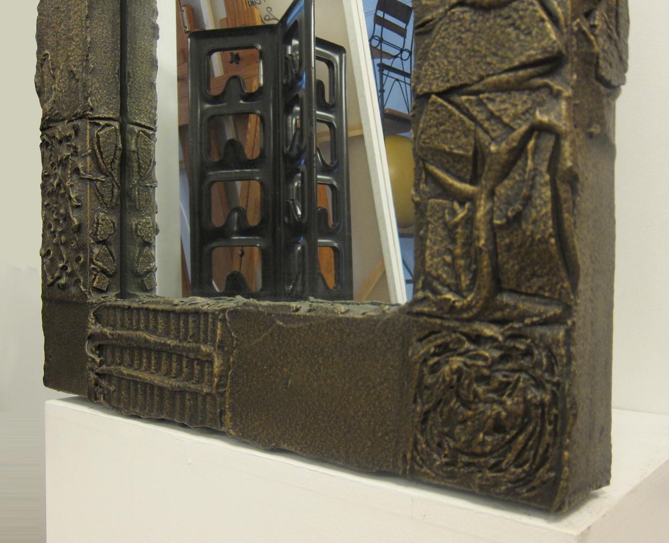 Late 20th Century Sculpted Bronze Mirror and Wall Mounted Console by Paul Evans