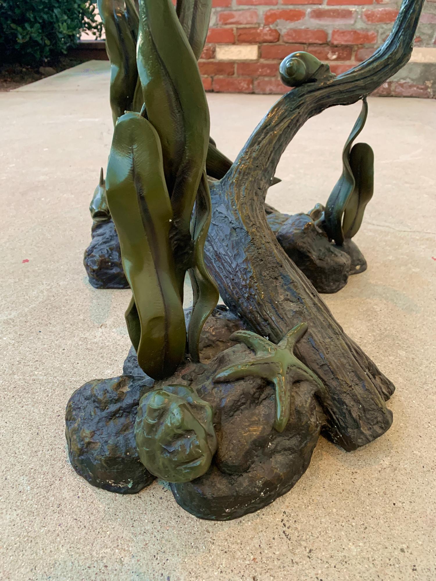 Sculpted Bronze Sea Creatures Coffee Table with a Chiseled Glass Top For Sale 6