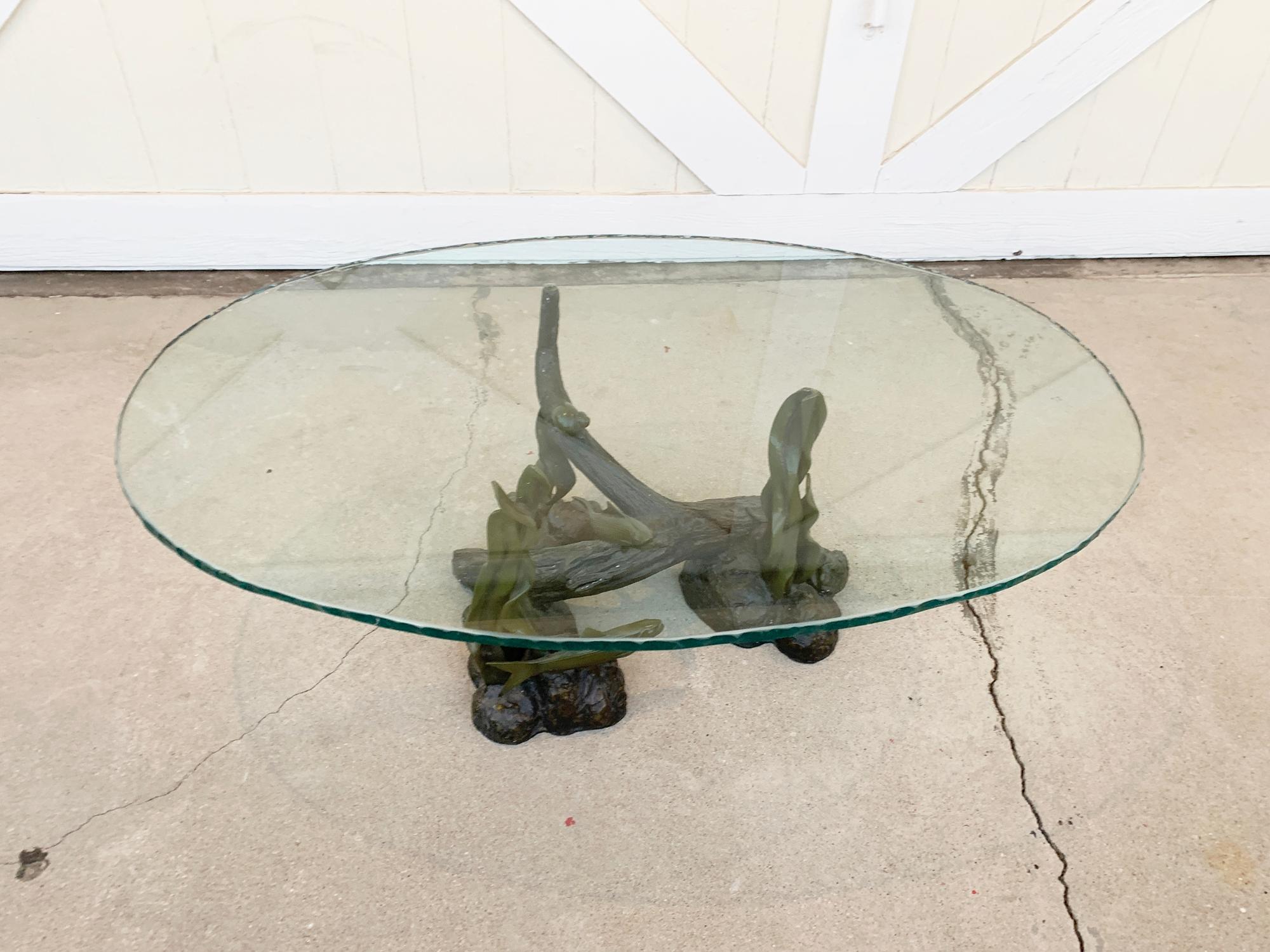 Sculpted Bronze Sea Creatures Coffee Table with a Chiseled Glass Top For Sale 12