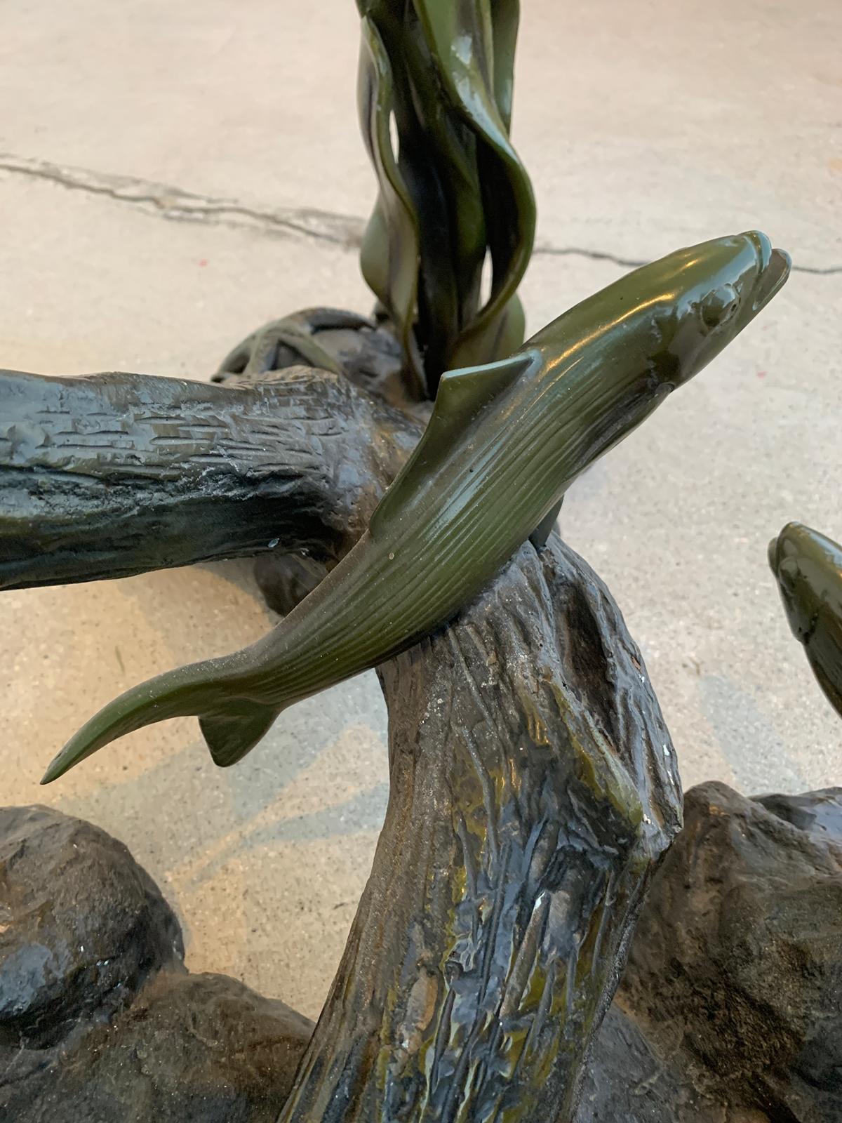 Sculpted Bronze Sea Creatures Coffee Table with a Chiseled Glass Top For Sale 1