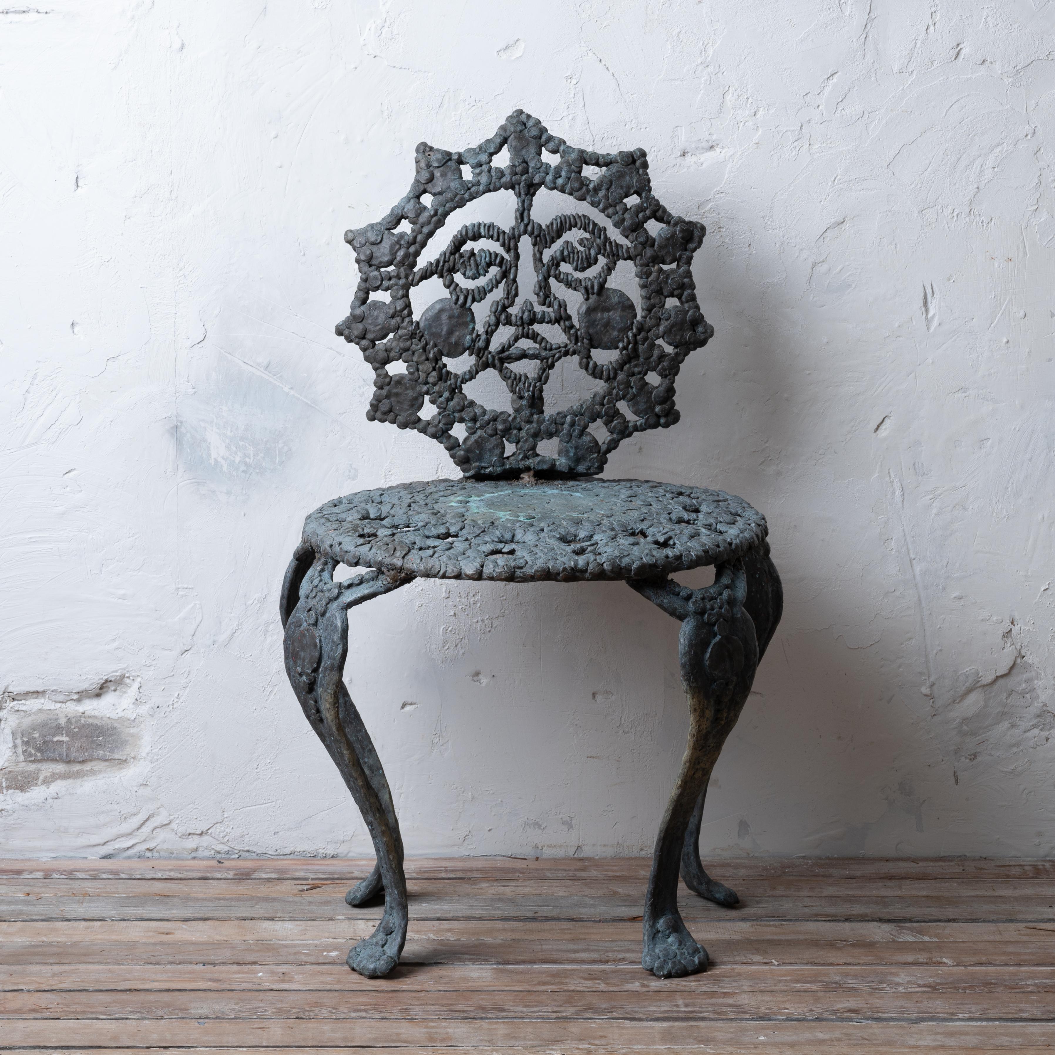 Sculpted Bronze Sun Face Chair For Sale 7