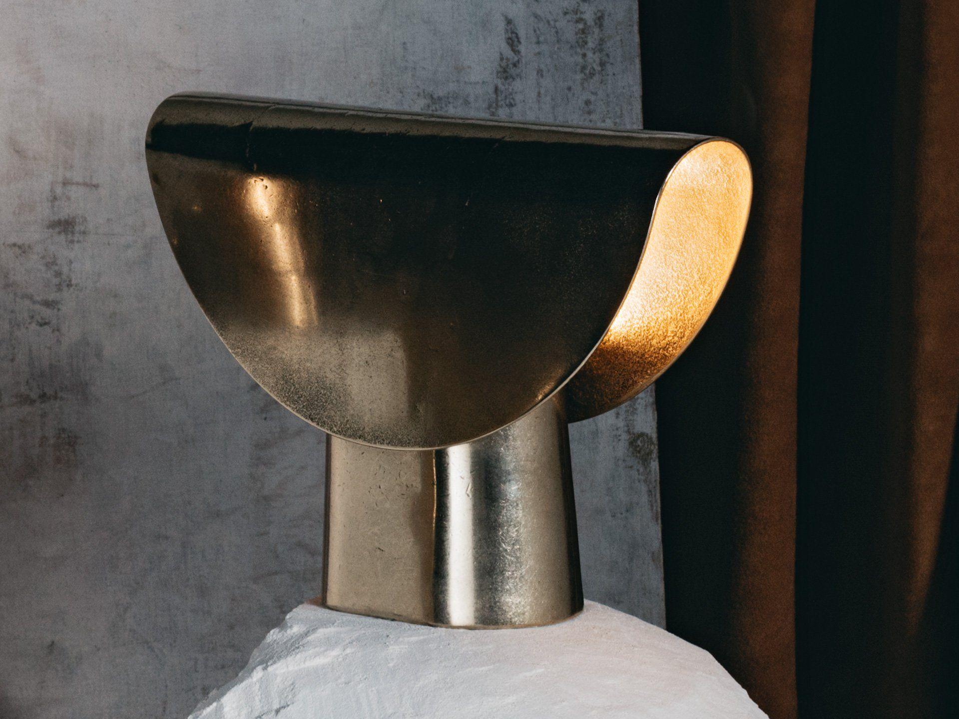 Modern Sculpted Bronze Table Lamp by Henry Wilson