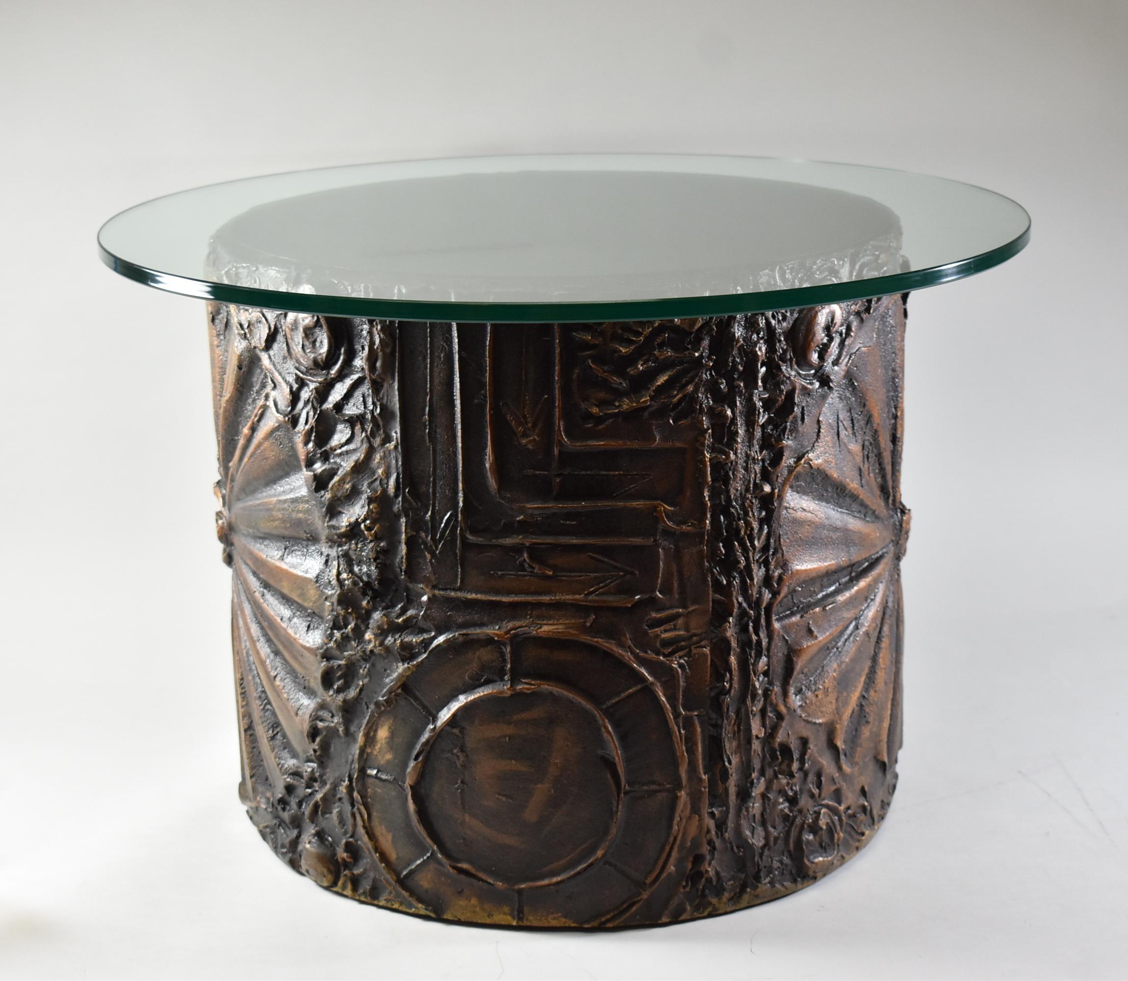 Modern Sculpted Brutalist Circular Drum Side Table Adrian Pearsall