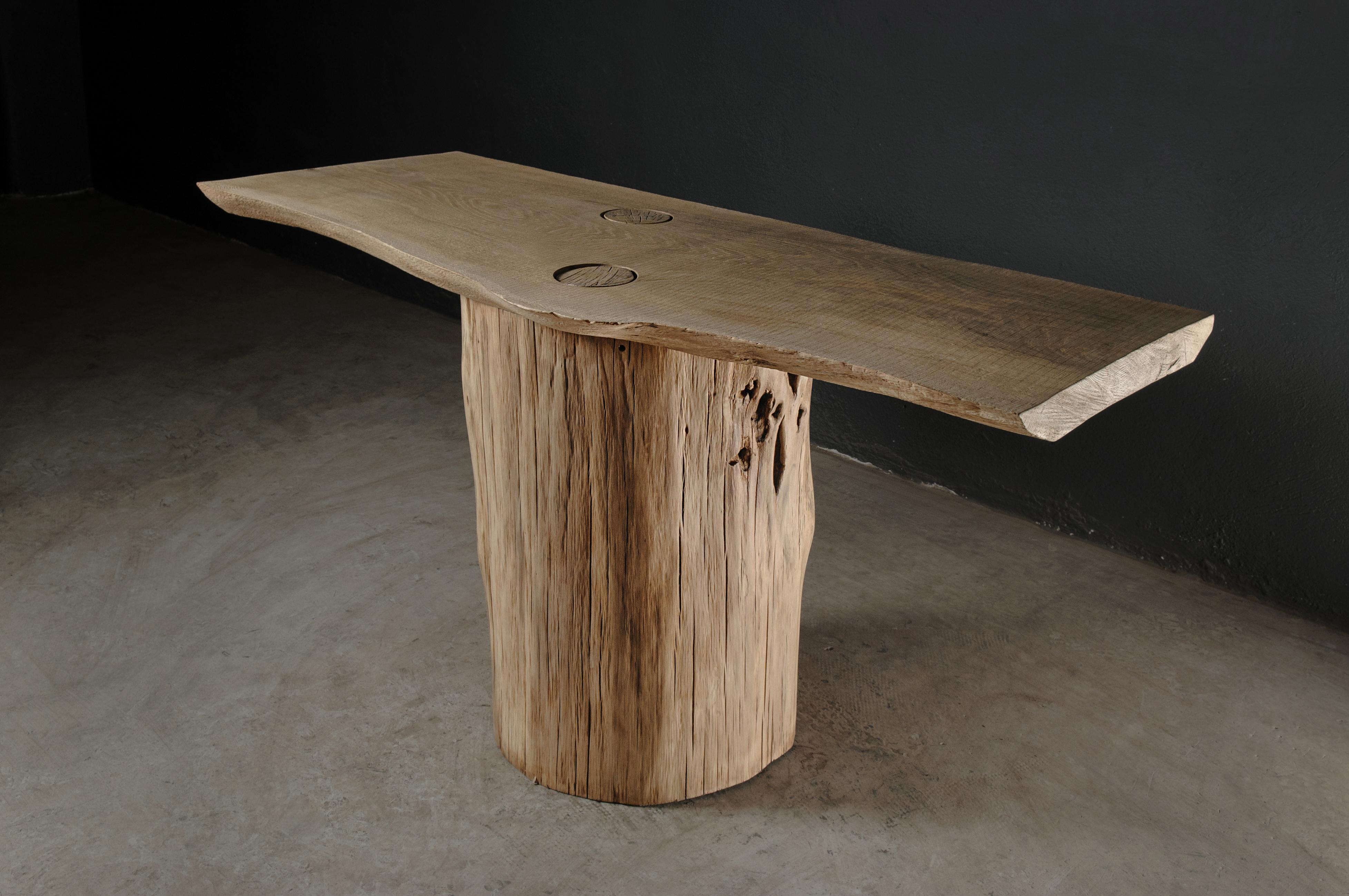 Contemporary Sculpted Brutalist Console by Denis Milovanov, Solid Oakwood  For Sale