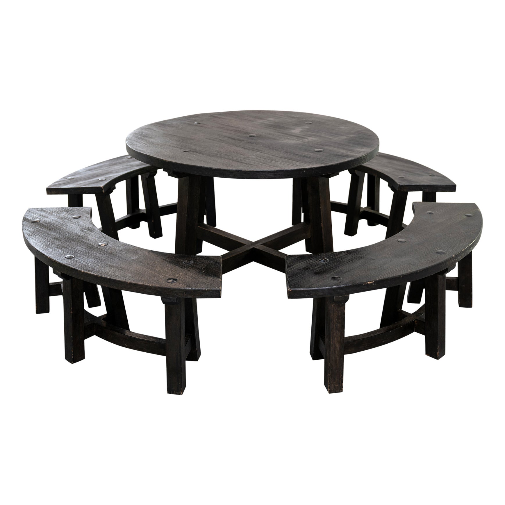 Sculpted Brutalist Dining Table & Bench in Solid Ash 1960 Paris Mid Century For Sale
