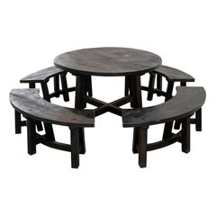 Sculpted Brutalist Dining Table & Bench in Solid Ash 1960 Paris Mid Century