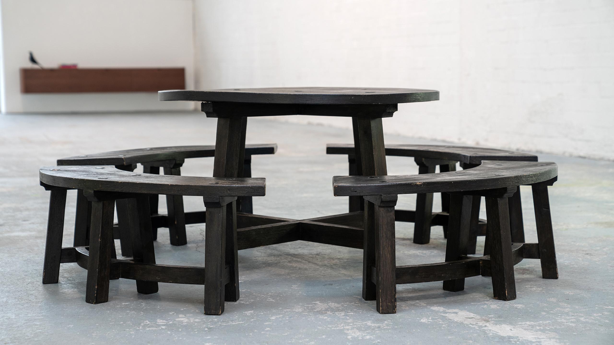 Sculpted Brutalist Dining Table & Bench in Solid Ash 1960 Paris Mid Century  For Sale 9