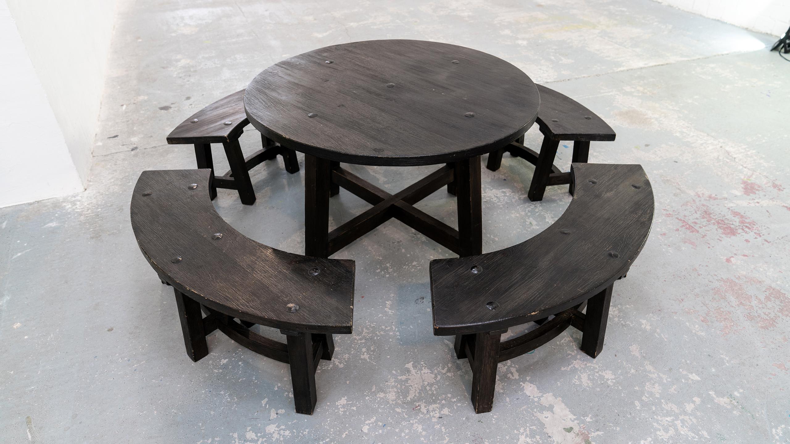 Sculpted Brutalist Dining Table & Bench in Solid Ash 1960 Paris Mid Century  For Sale 12