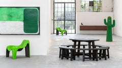 Skulpturaler brutalistischer Esstisch und Bank aus massiver Esche, 1960, Paris, Mitte des Jahrhunderts