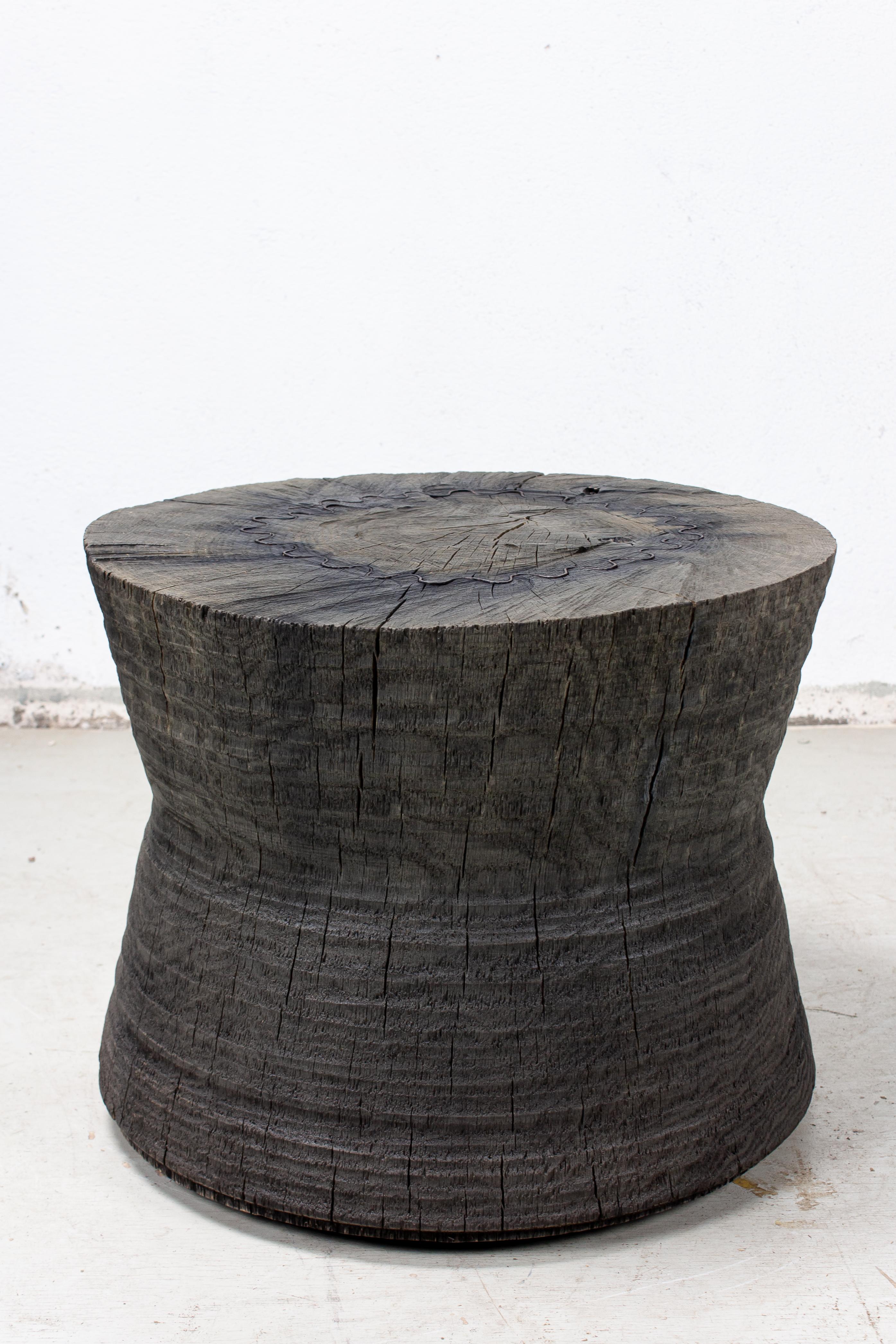 Contemporary Sculpted Brutalist End Table 'CT-10' 'Solid Oak' For Sale