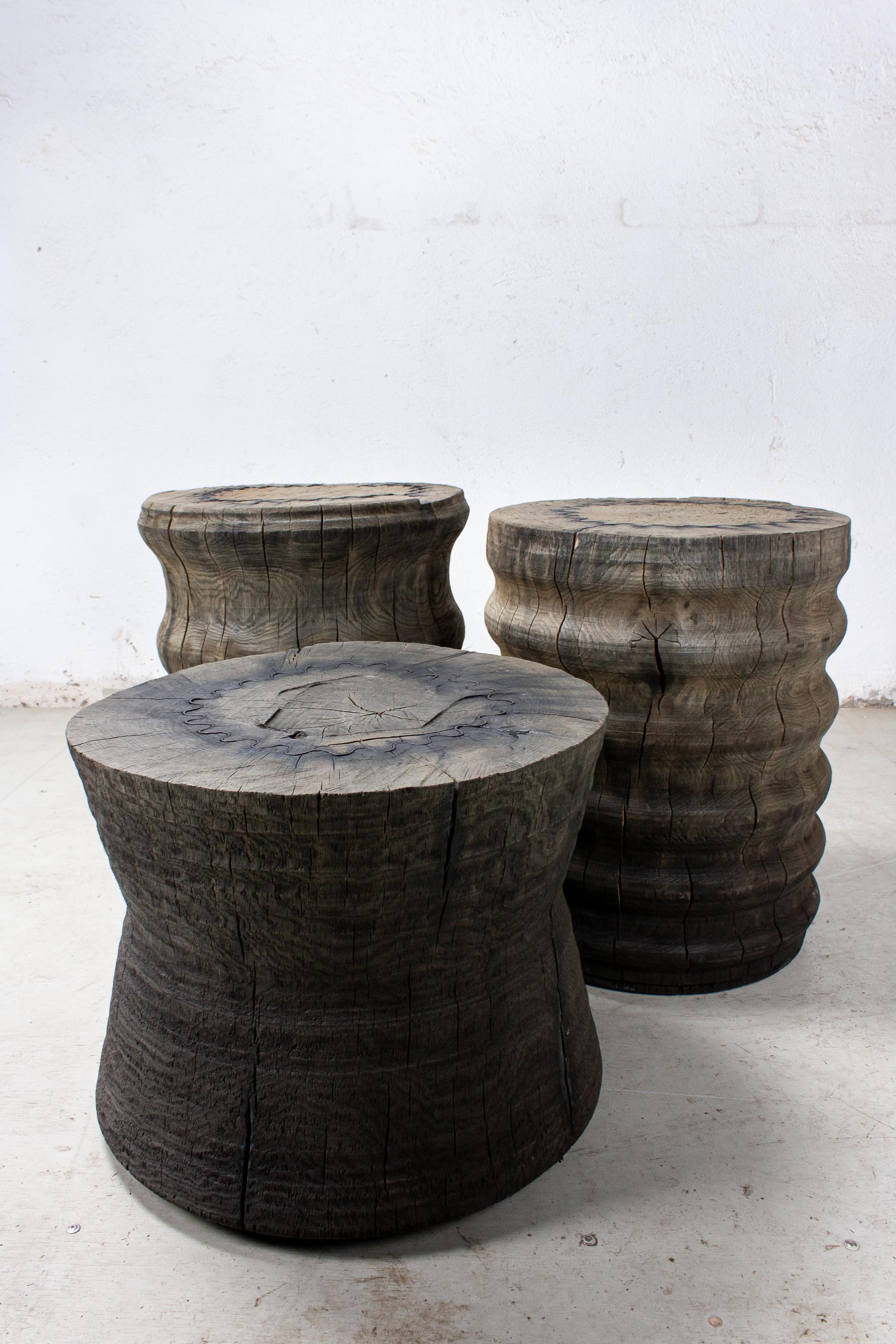 Sculpted Brutalist End Table 'CT-10' 'Solid Oak' For Sale 1