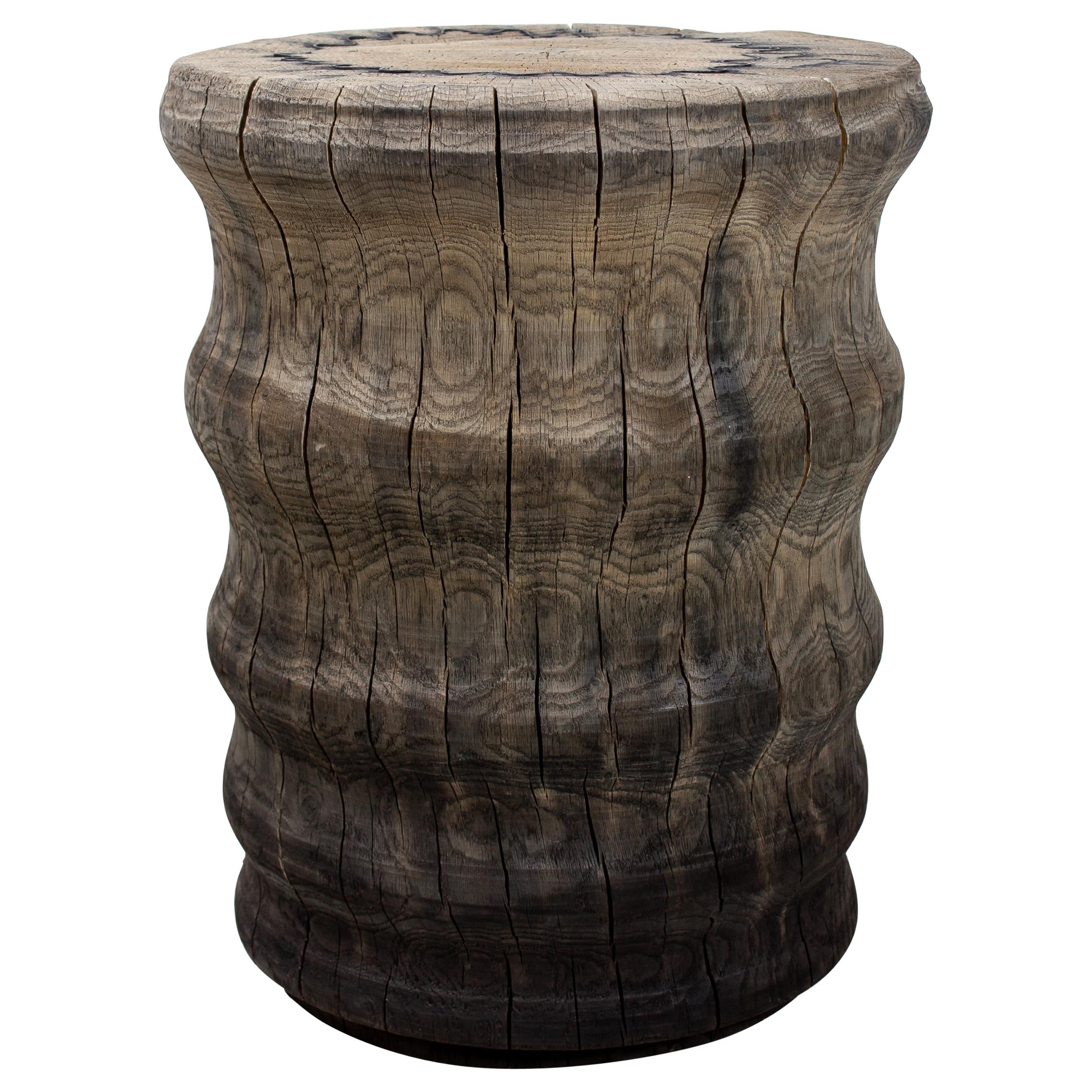 Sculpted Brutalist End Table 'CT-4' 'Solid Oak'