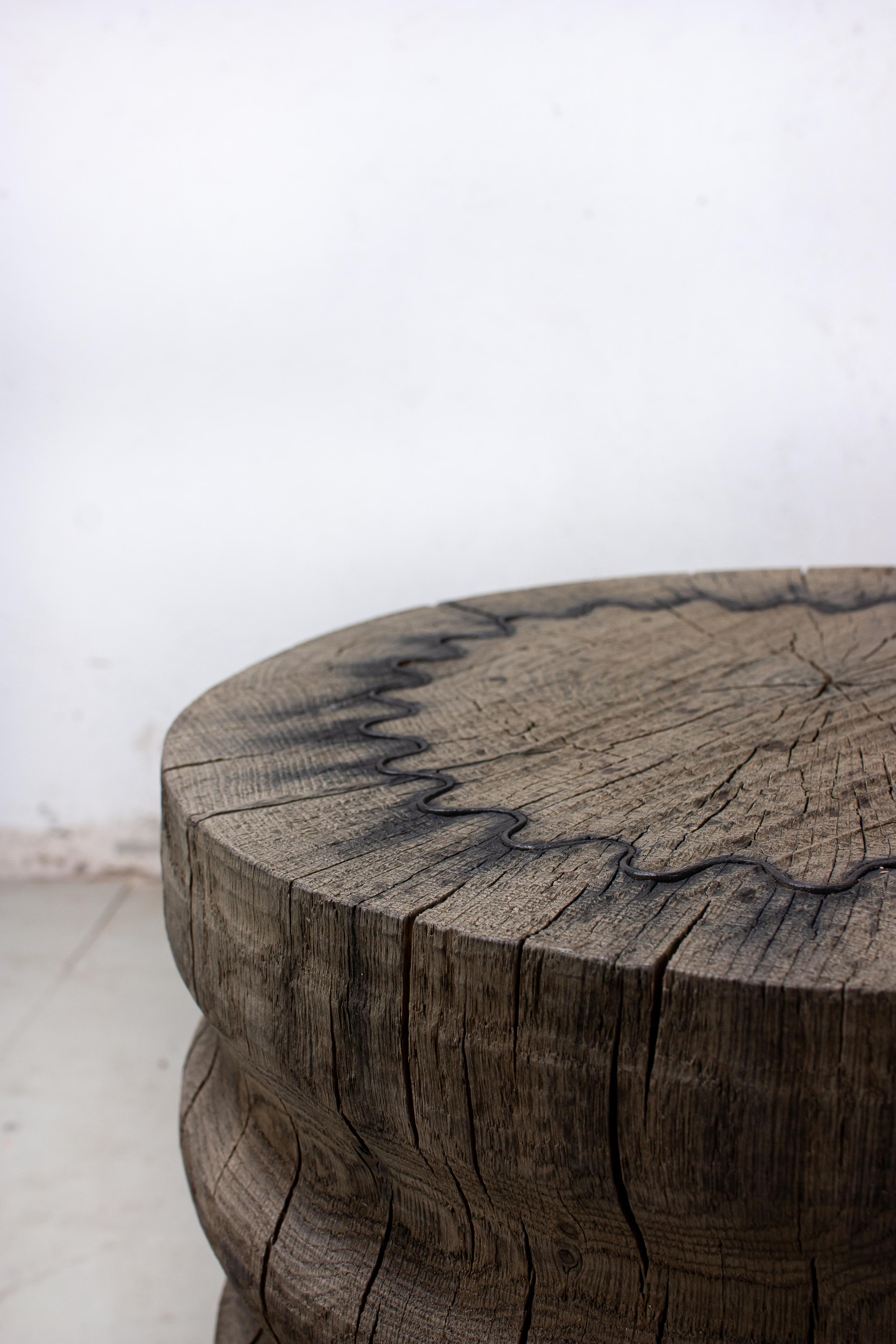 Russian Sculpted Brutalist End Table 'CT-5' 'Solid Oak' For Sale