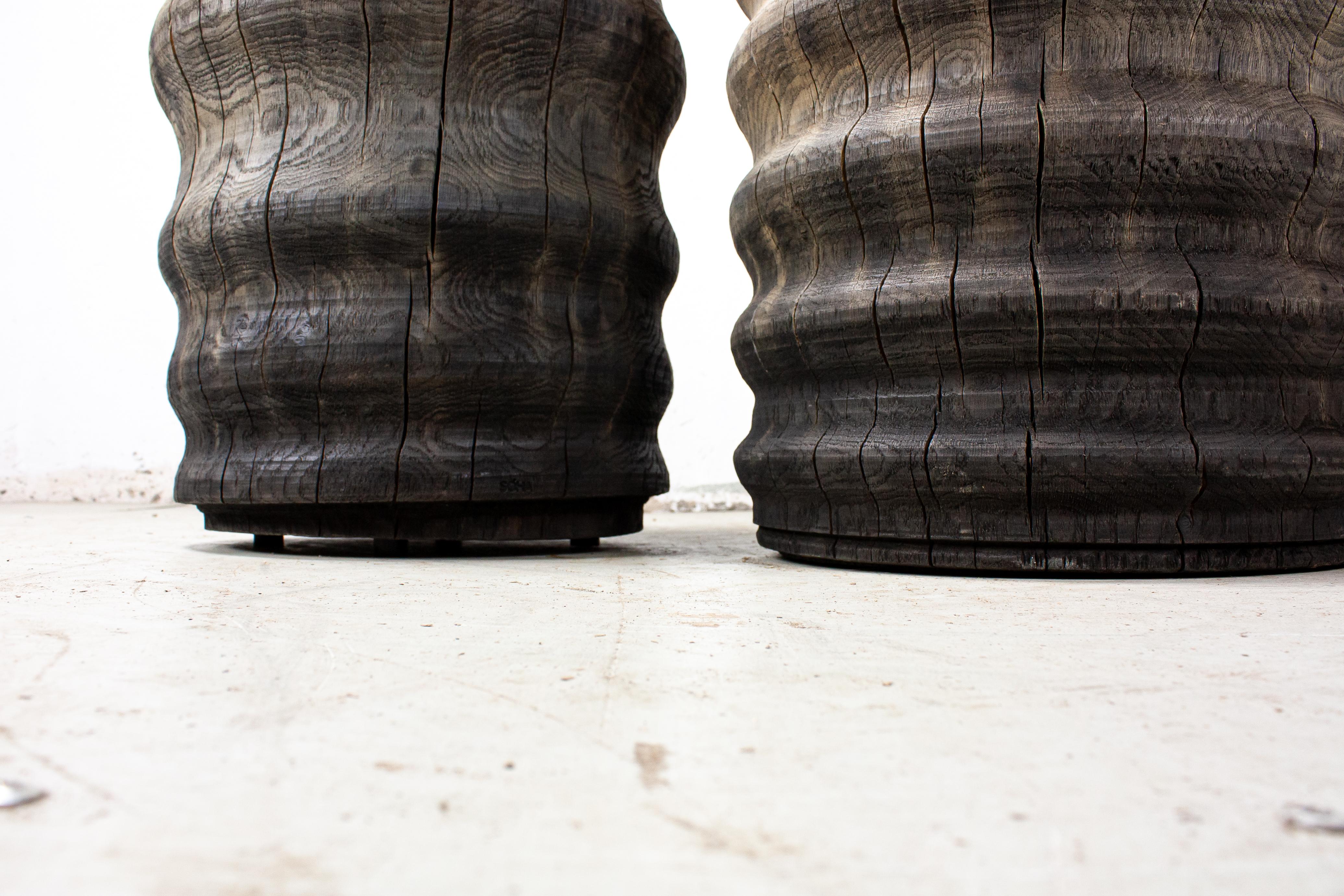 Sculpted Brutalist End Table 'CT-5' 'Solid Oak' For Sale 2