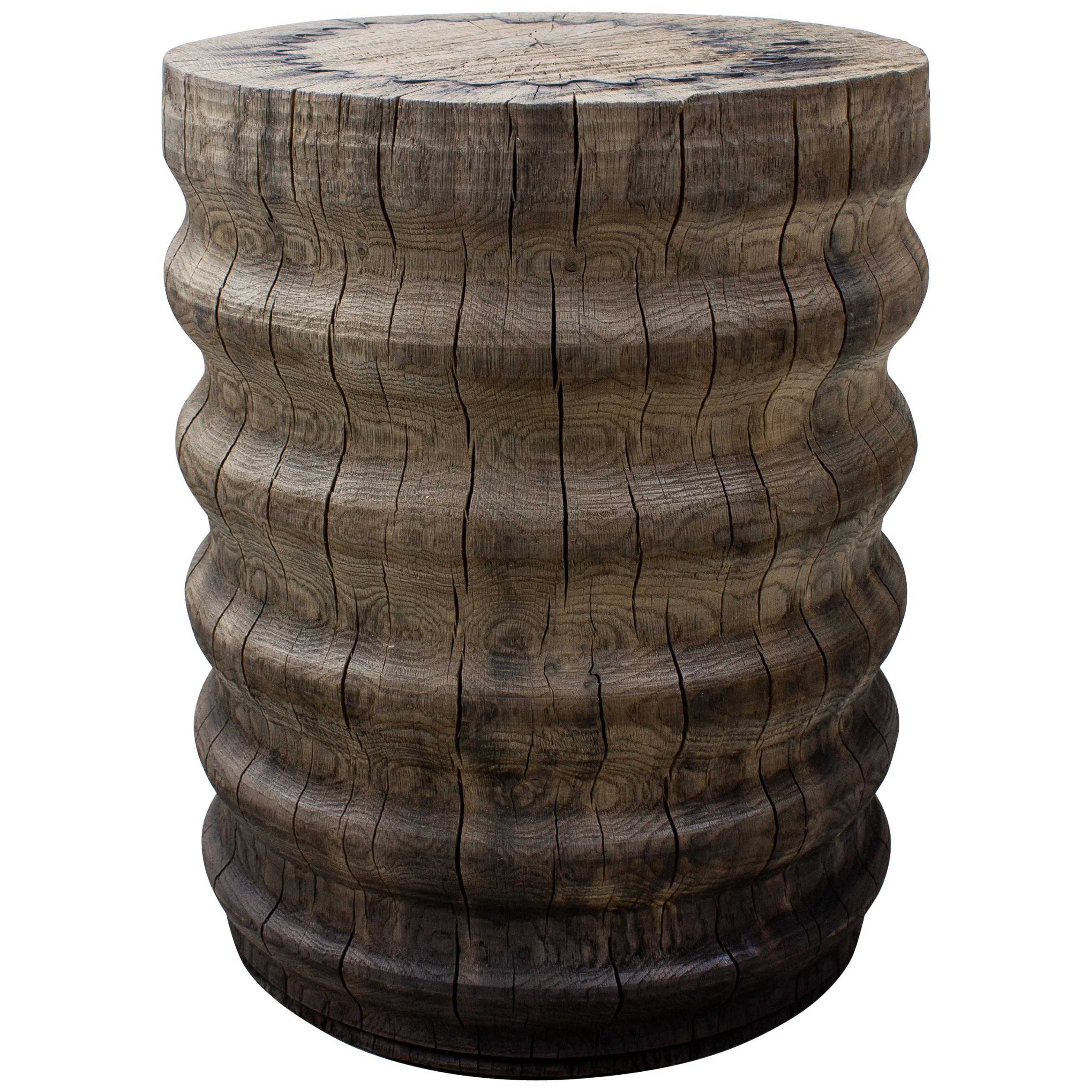 Sculpted Brutalist End Table 'CT-5' 'Solid Oak' For Sale