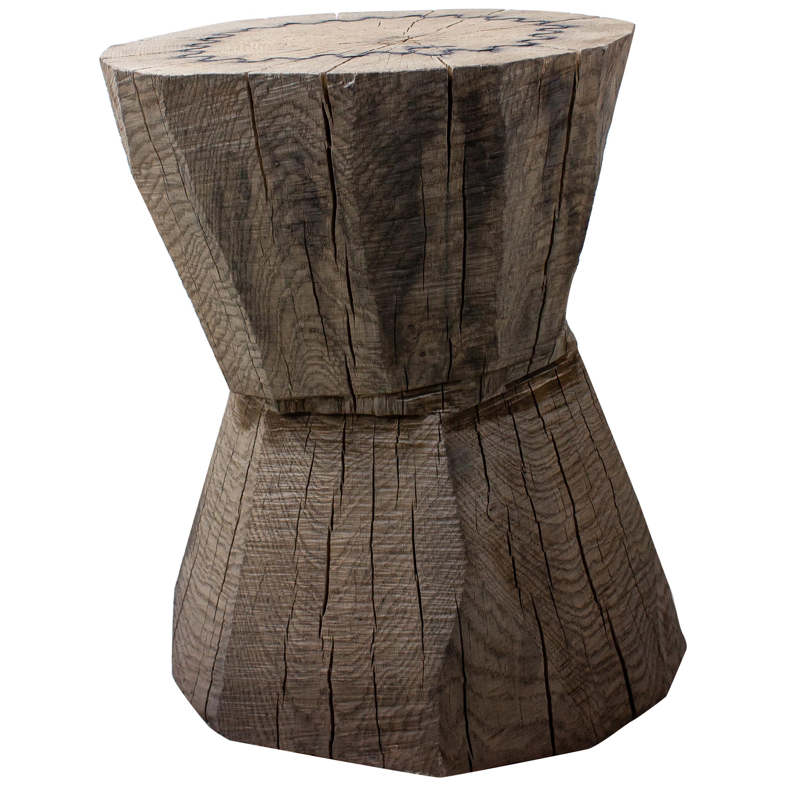 Sculpted Brutalist End Table 'CT-6' 'Solid Oak' For Sale