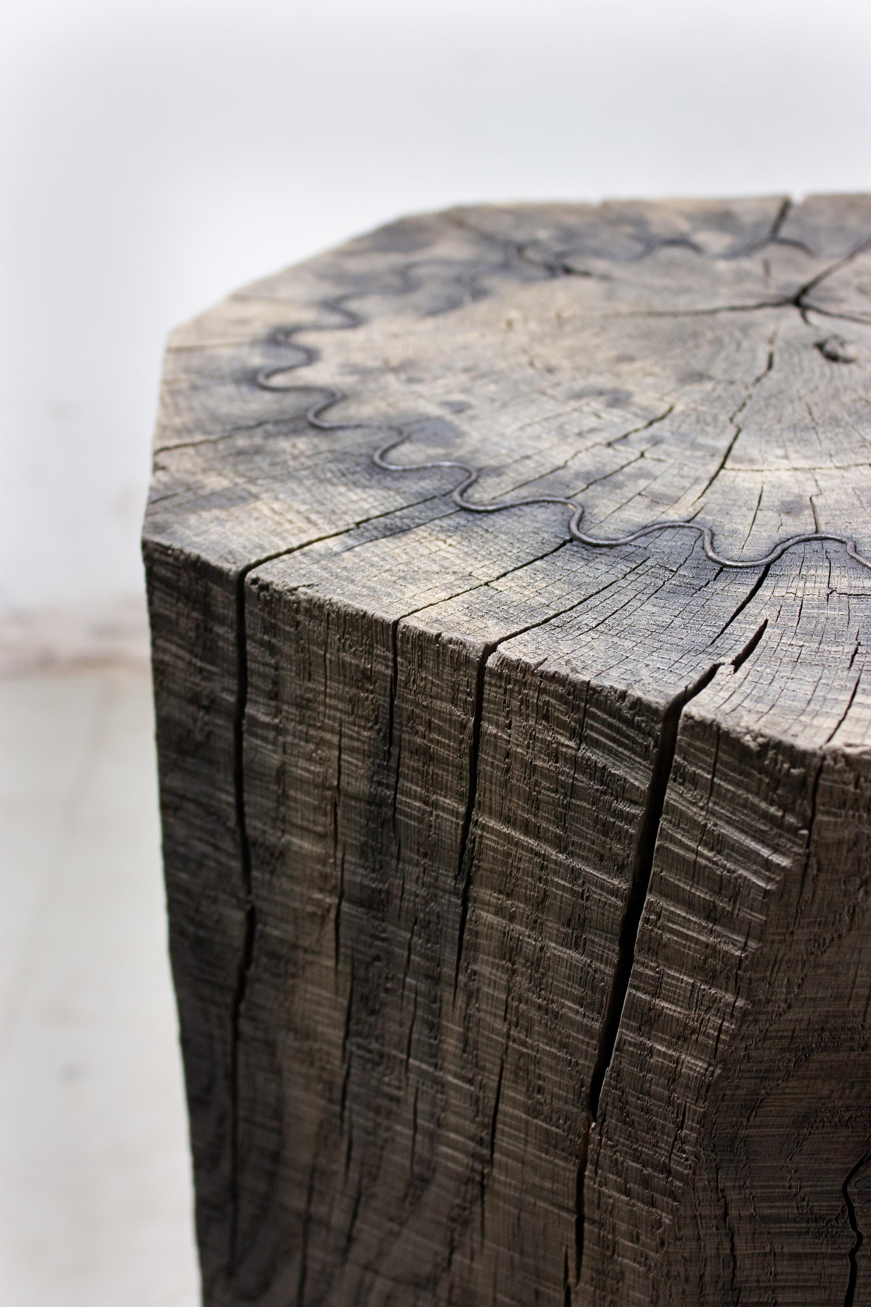 Contemporary Sculpted Brutalist End Table 'CT-7' 'Solid Oak' For Sale