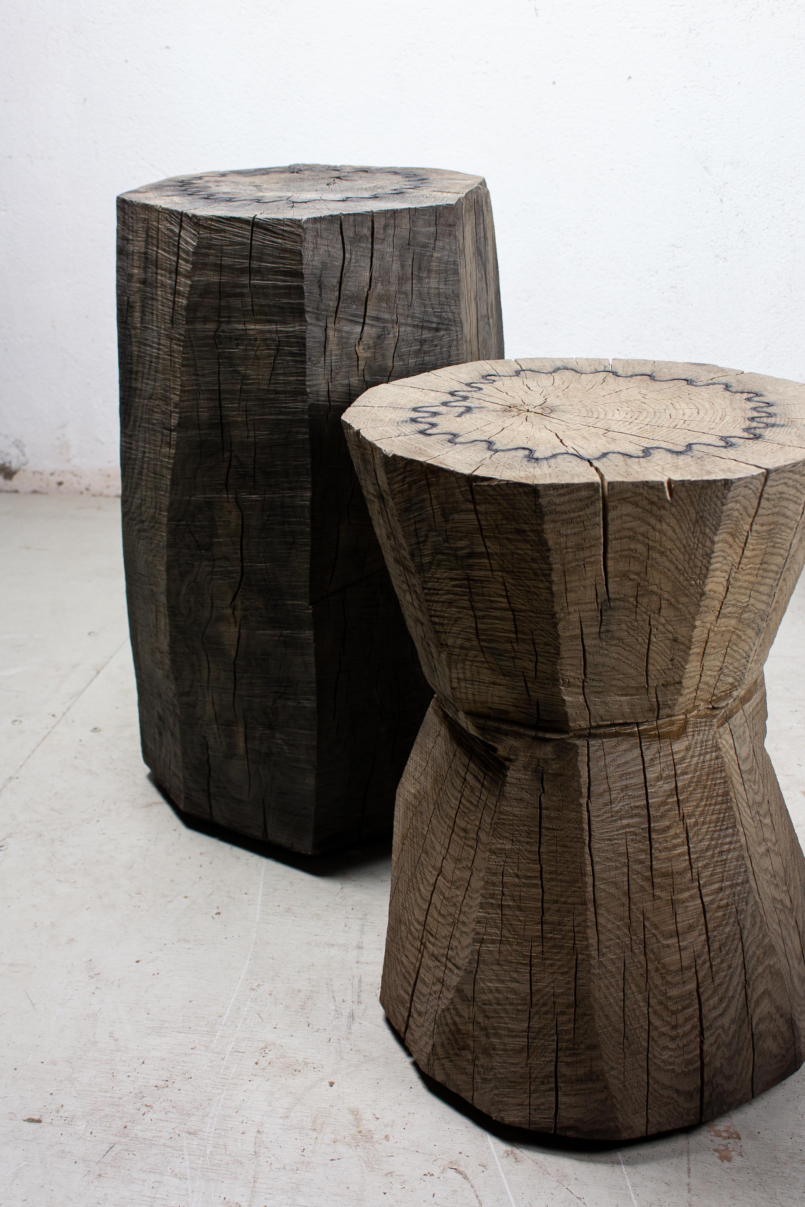 Sculpted Brutalist End Table 'CT-7' 'Solid Oak' For Sale 1