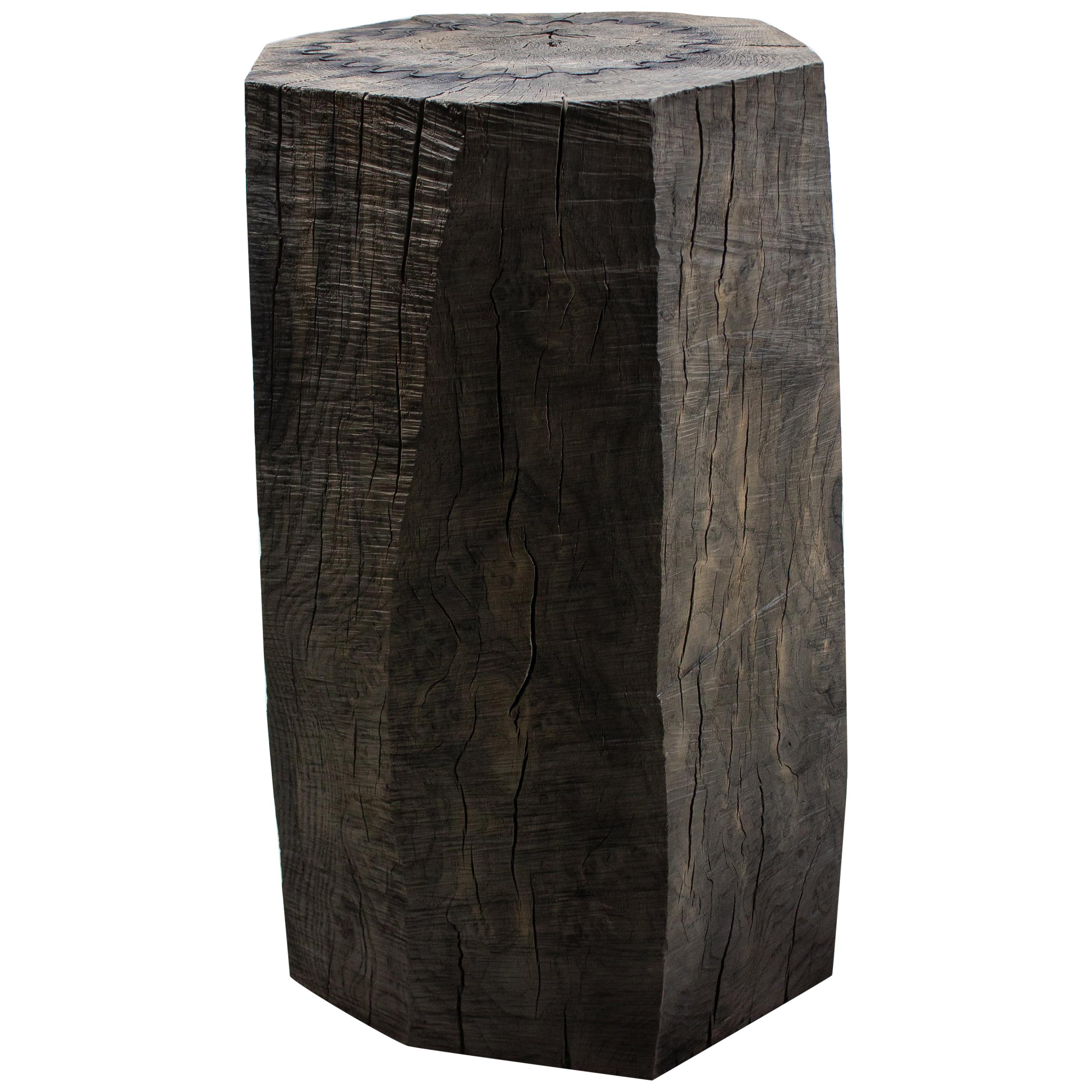 Sculpted Brutalist End Table 'CT-7' 'Solid Oak' For Sale