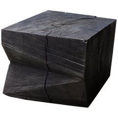 Sculpted Brutalist End Table 'CT-9' 'Solid Oak'