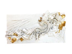 Sculpted Canvas with an 18th Century Italian Fragment, 24k Gold Leaf & Sapphires