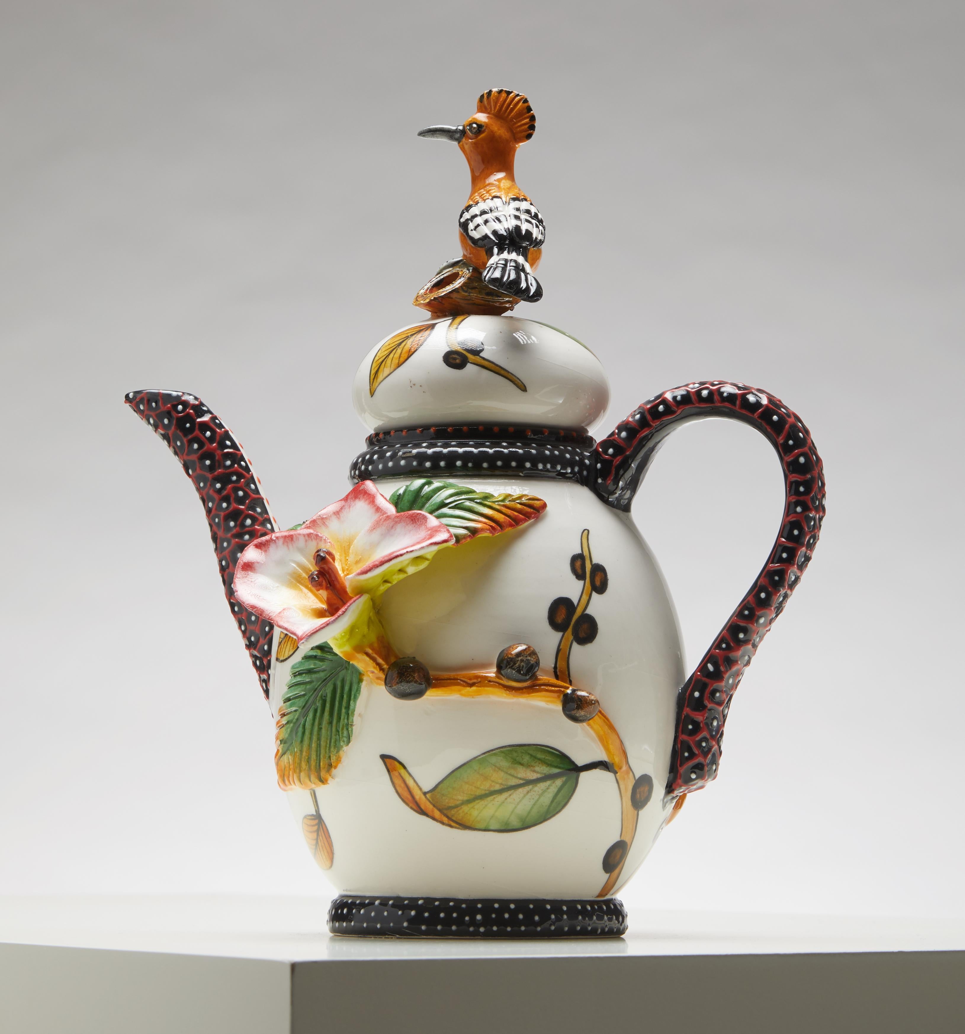 Fired Sculpted Ceramic Bird Teapot For Sale