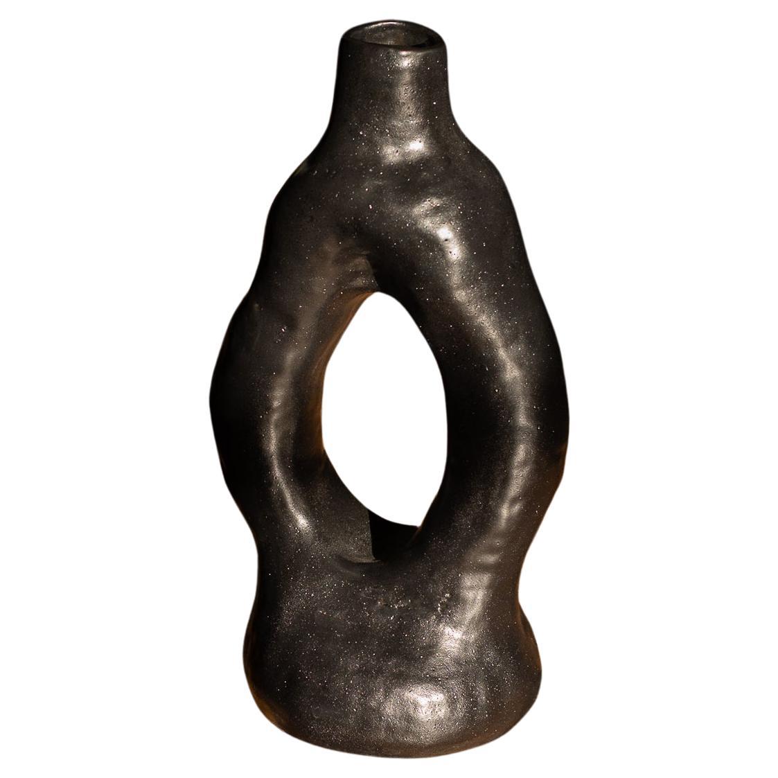 sculpted ceramic vase ALBA N.2 -  black version  For Sale