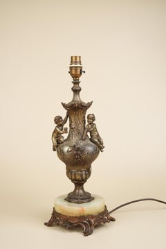 Sculpted Cherub Table Lamp, Brass, Marble, Circa 1890