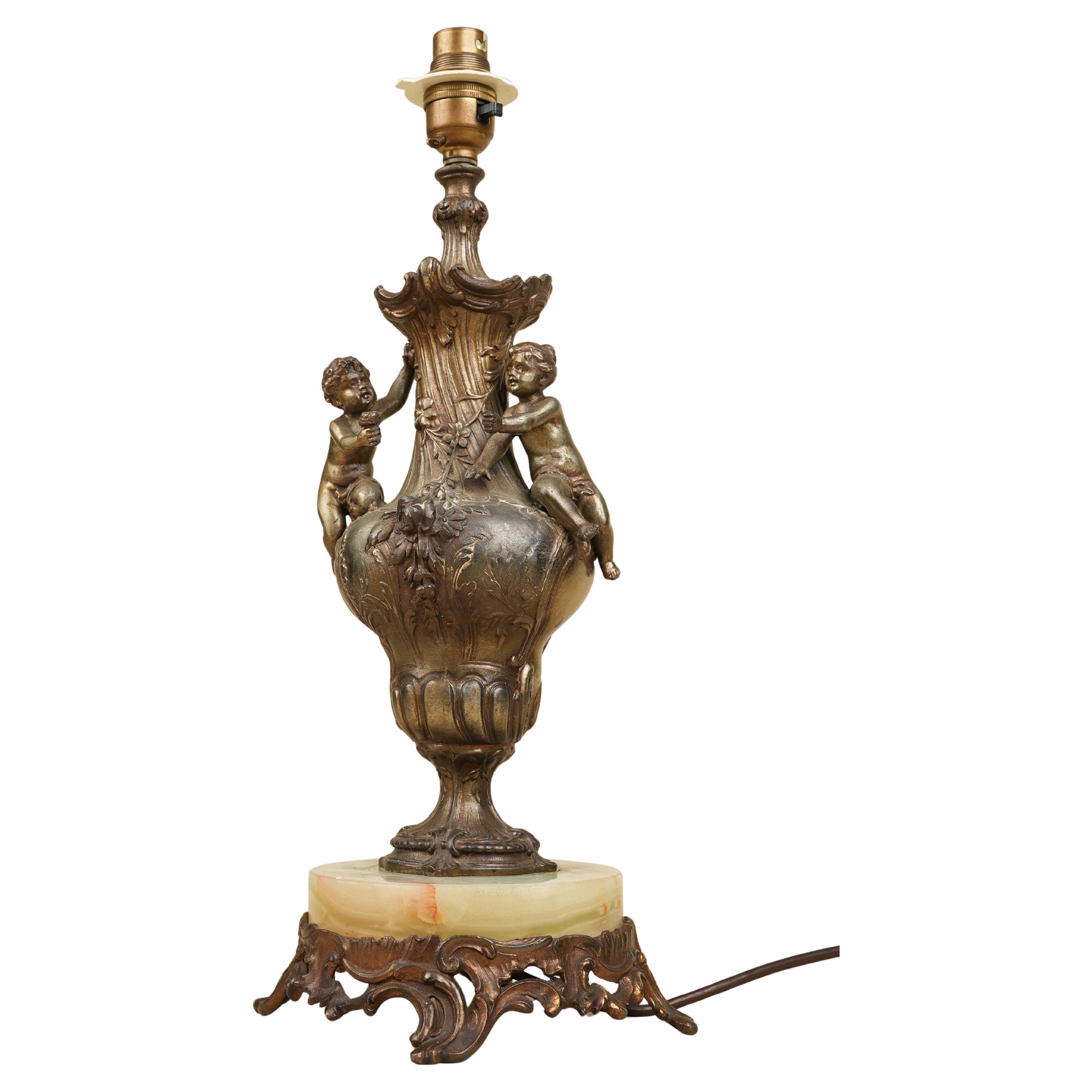 Sculpted Cherub Table Lamp, Brass, Marble, Circa 1890 For Sale