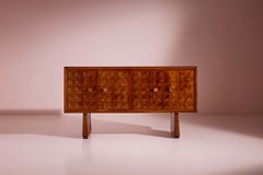 Sculpted Chestnut Sideboard with Diamond-Shaped Inlays, Italy, 1940s