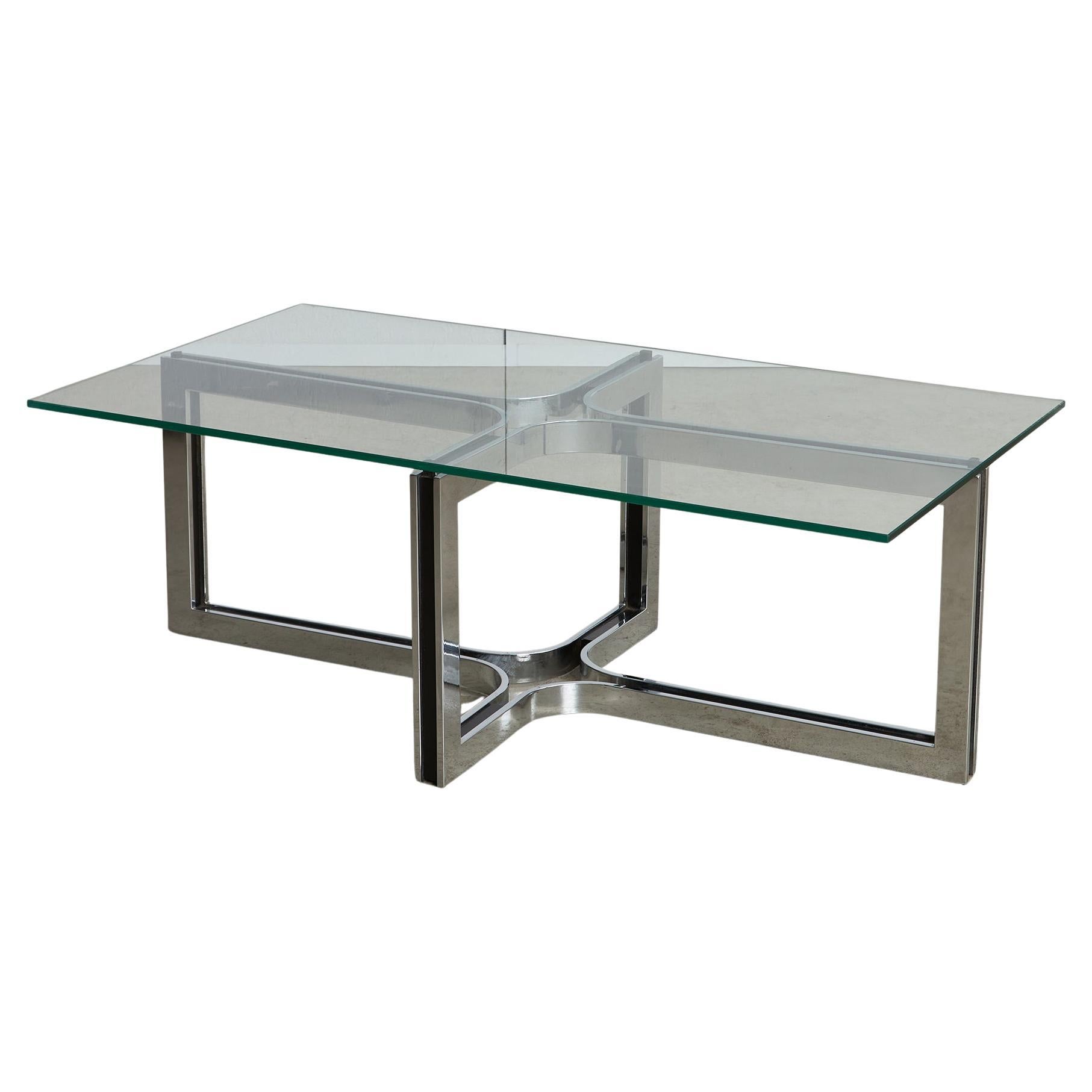 Sculpted Chrome Base Coffee Table with Glass Top