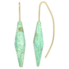 Sculpted Chrysoprase Beads on Gold Wire Earrings