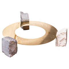 Sculpted Coffee Table in Marble and Polished Brass by Desia Ava