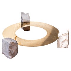Sculpted Coffee Table in Marble and Polished Brass by Desia Ava