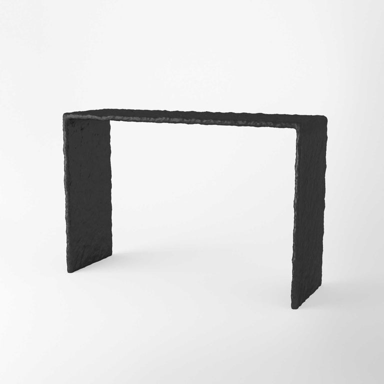 Sculpted Contemporary console table by Faina.
Design: Victoriya Yakusha.
Material: Steel, flax rubber, biopolymer and cellulose.
Dimensions and weight.
length 120 x height 80 x width 40 cm.
Weight: 20 kilos.

Outdoor version