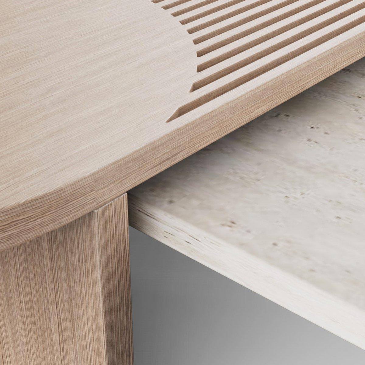 Portugais Table contemporaine sculptée en travertin et chêne de Dooq