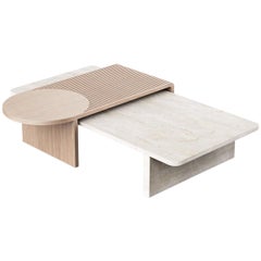 Sculpted Contemporary Travertine and Oak Table by Dooq